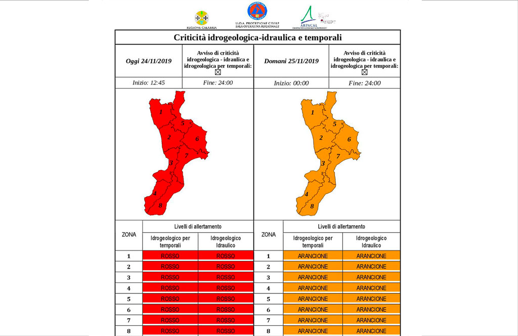 Lamezia, maltempo: allerta passa da rossa ad arancione per la giornata di lunedì