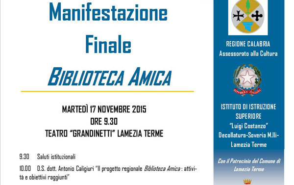 Lamezia: martedì 17 novembre conclusione progetto “Biblioteca Amica”