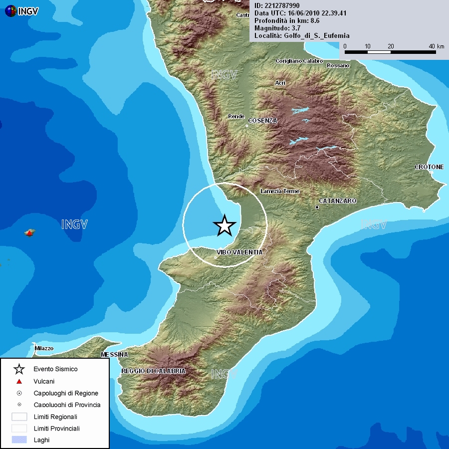 Lamezia: Scossa di terremoto nel golfo di S. Eufemia di magnitudo 3.7