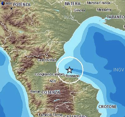 Calabria: Scossa di terremoto di 3,2 a largo di Rossano