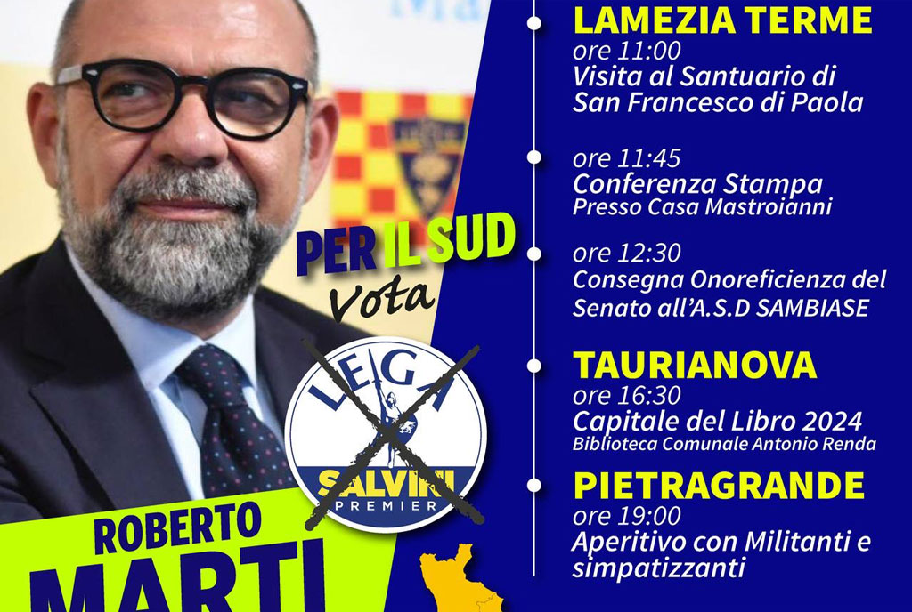 Lamezia, incontro con il candidato al Parlamento Europeo della Lega Roberto Marti il 16 maggio