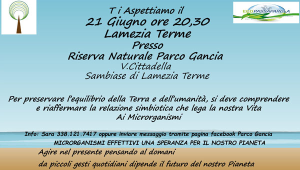 Lamezia, il 21 giugno evento Microrganismi effettivi al parco Gancia