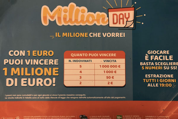 Vinto un milione a Rocca Imperiale con il “Million day”