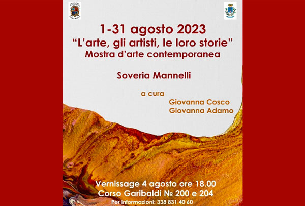 Vernissage mostra "L'Arte, gli artisti, la loro storia" a Soveria Mannelli il 4 agosto