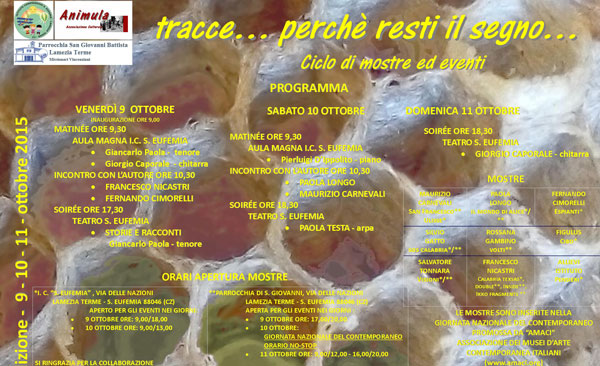 Lamezia: dal 9 al 11 ottobre seconda edizione “Tracce....perchè resti il segno...”