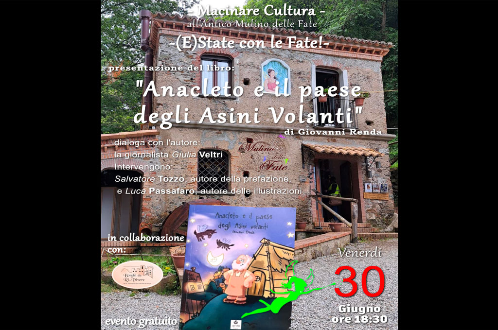 Lamezia, “Anacleto e il paese degli asini volanti”: presentazione del libro di Giovanni Renda il 30 giugno all’Antico Mulino delle fate