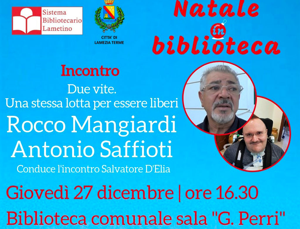 Lamezia, giovedì incontro con Rocco Mangiardi e Antonio Saffioti "Due vite. Una stessa lotta per essere liberi"