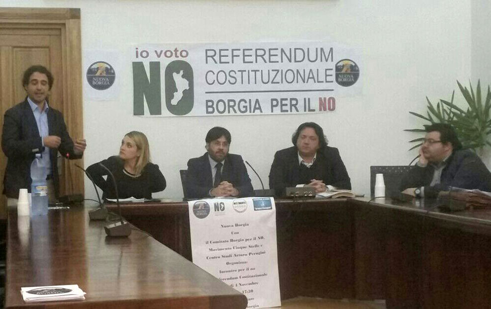 Centro Studi "Arturo Perugini" e M5S a Borgia per il no al referendum costituzionale