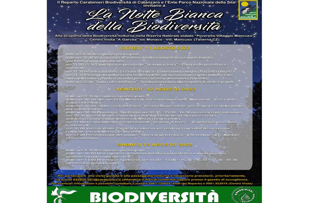 "La Notte Bianca della Biodiversità" dei Carabinieri in Sila dall'11 al 13 agosto