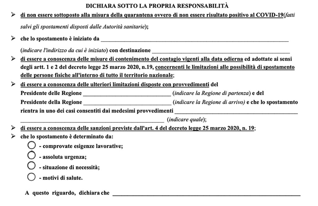 Coronavirus, dal Viminale nuovo modulo di autocertificazione valido per la Fase 2 