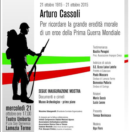Lamezia: convegno su Arturo Cassoli eroe prima guerra mondiale, il 21 al teatro Umberto
