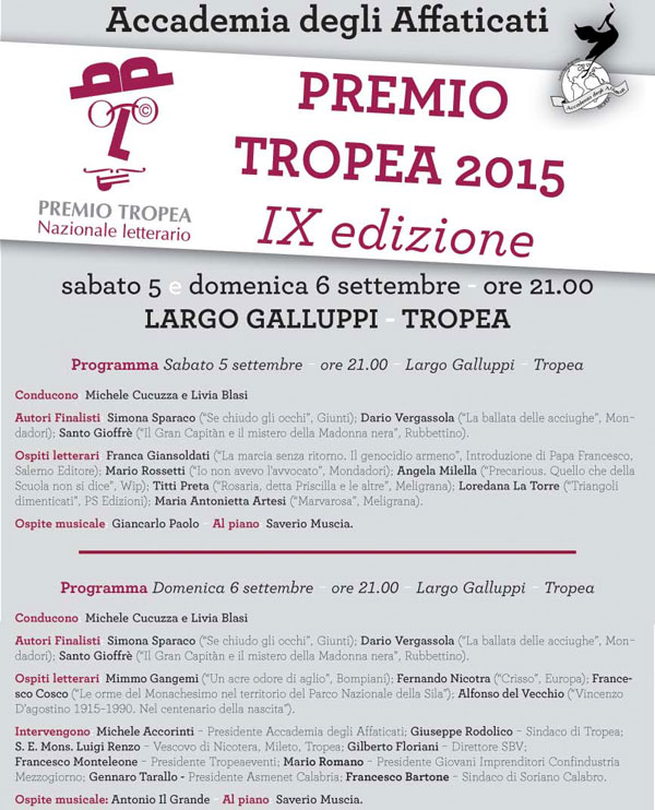 Premio letterario Tropea 2015 il 5 e 6 settembre