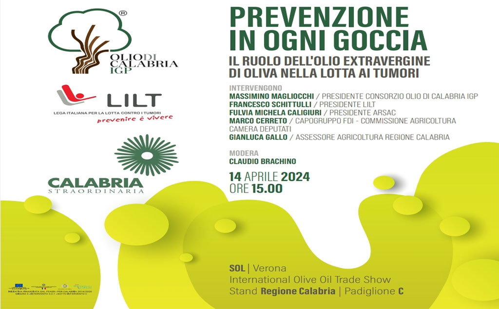 Il ruolo dell'olio nella lotta ai tumori, al Sol di Verona il Consorzio Olio di Calabria Igp discute di prevenzione