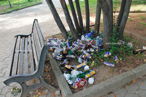 Area verde Argada invasa da bottiglie e lattine