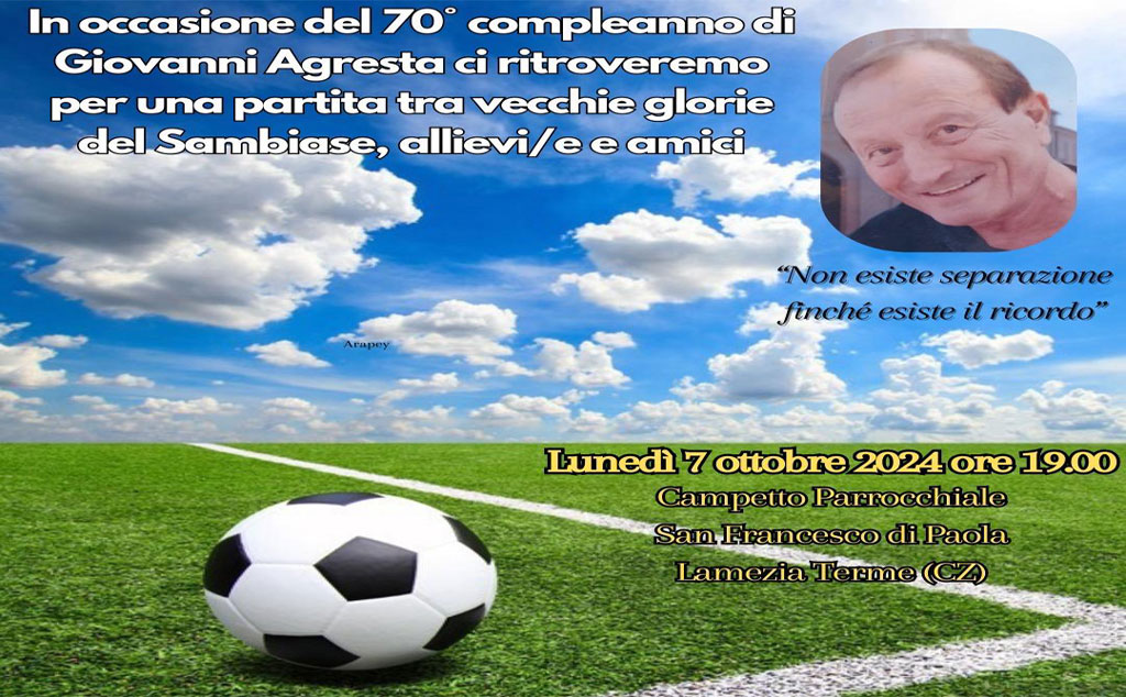 Lamezia, "La Partita del Cuore" in ricordo di Giovanni Agresta il 7 ottobre