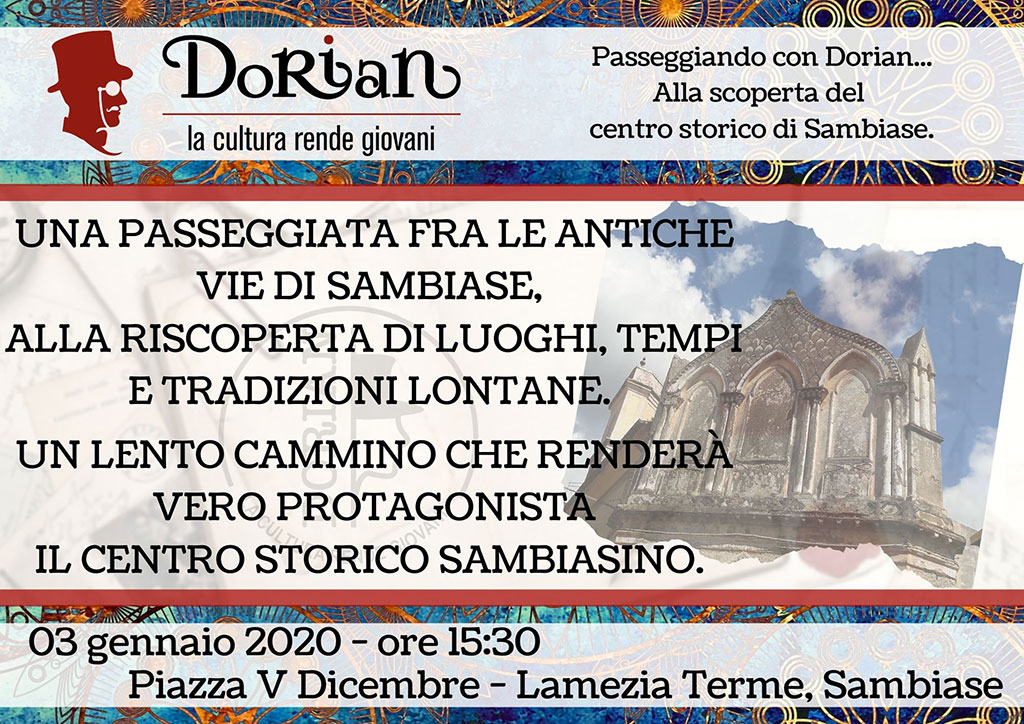 Lamezia, “Passeggiando con Dorian… Alla scoperta di Sambiase” il 3 gennaio