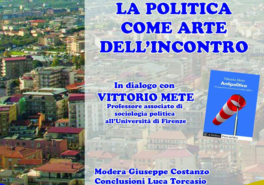 Lamezia, "La politica come arte dell’incontro": Vittorio Mete presenta il libro 'Antipolitica' il 4 febbraio in città