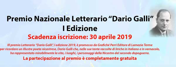 Lamezia, Premio Letterario Nazionale “Dario Galli”: iscrizioni aperte fino al 30 aprile