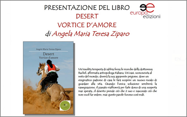 Lamezia, presentazione del libro “Desert. Vortice d’amore” il 4 ottobre