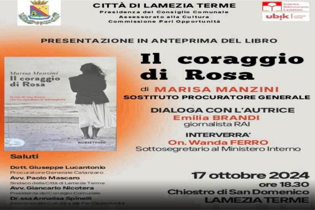 Lamezia, presentazione nuovo libro del procuratore Manzini “Il coraggio di Rosa” il 17 ottobre