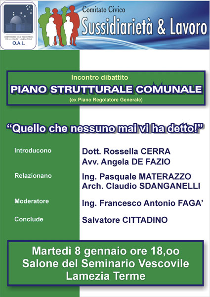 Lamezia: Comitato Sussidiarietà e Lavoro promuove incontro su Piano Strutturale