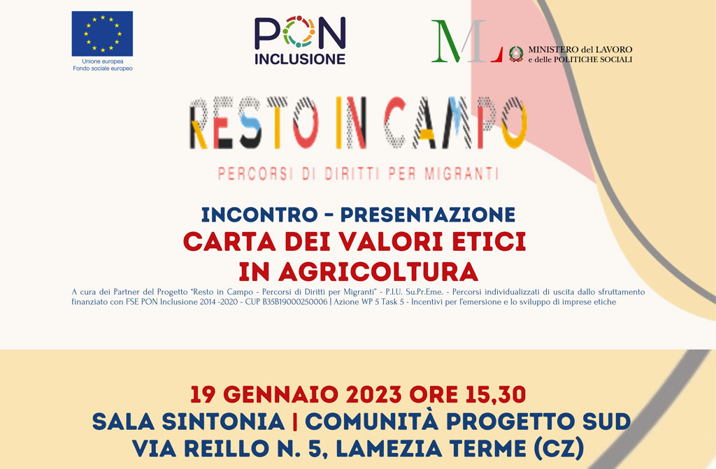Lamezia, presentazione "Carta dei valori etici in agricoltura": tavola rotonda il 19 gennaio