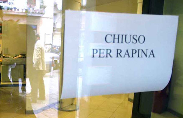 Rapine in Calabria, nel 2016 in calo quelle alle banche