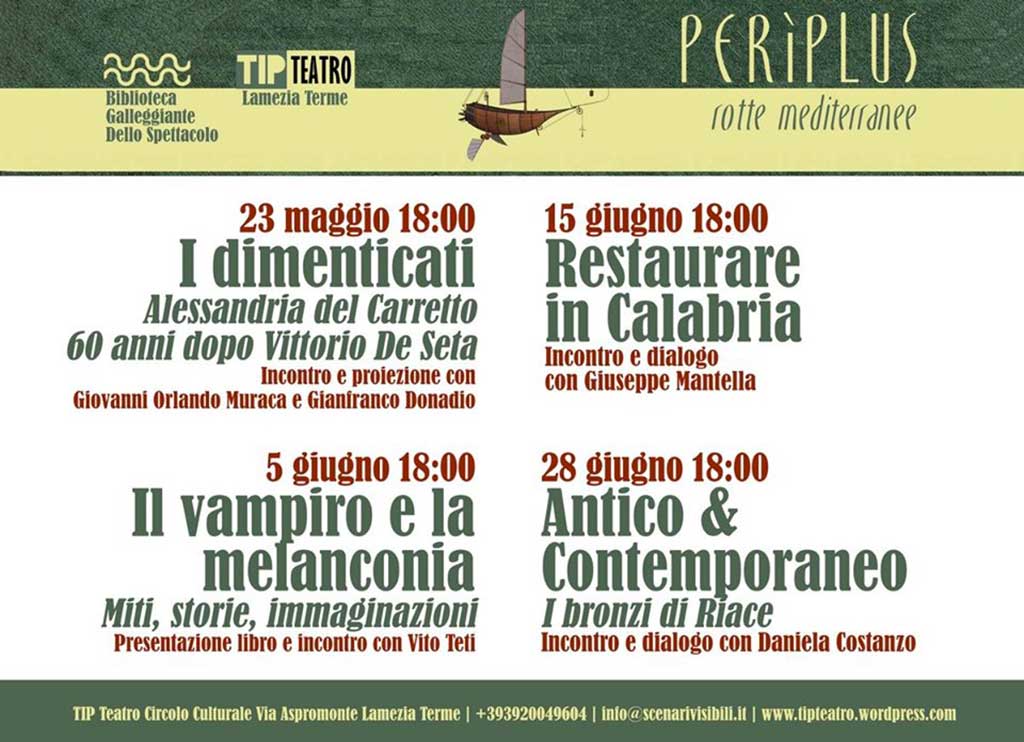 Lamezia, rassegna “Perìplus, rotte mediterranee” dal 23 maggio al 28 giugno al Tip Teatro 