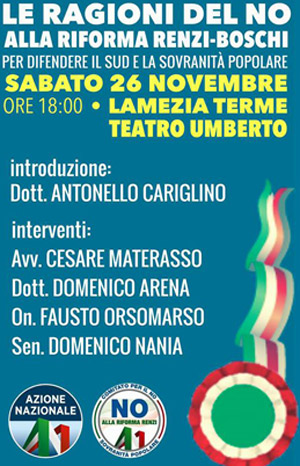 Le ragioni del no al referendum costituzionale, incontro a teatro Umberto il 26 novembre