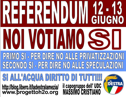 Lamezia, referendum: La Destra e capogruppo Udc insieme contro la privatizzazione dell’acqua