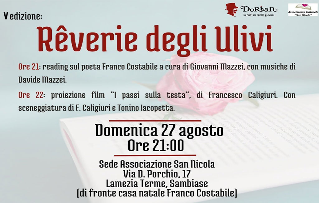 Lamezia, quinta edizione "Rêverie degli Ulivi" in ricordo del poeta Franco Costabile