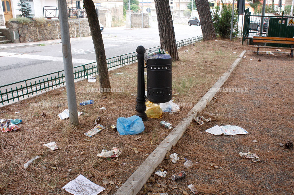 Lamezia: cumuli di rifiuti nella pinetina di piazza Garibaldi