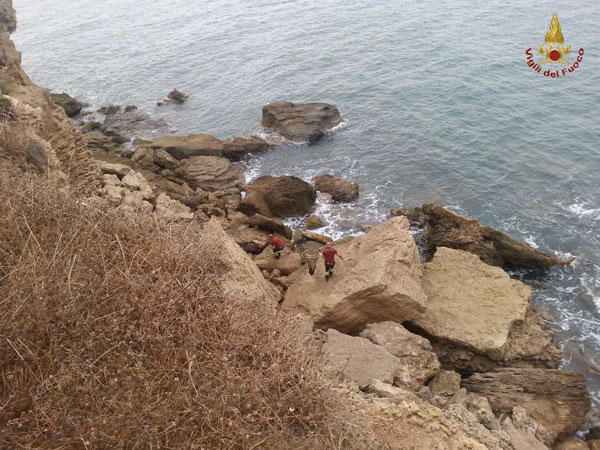 Calabria: Vigili del fuoco salvano cane finito sugli scogli