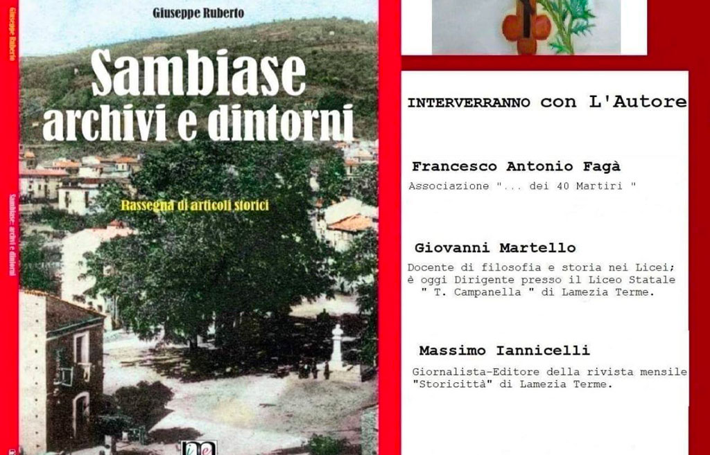Lamezia, domani presentazione libro "Sambiase, archivi e dintorni" di Giuseppe Ruberto