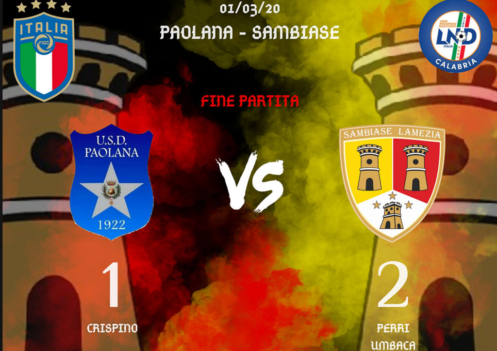 Sambiase corsaro a Paola: 2-1 alla Paolana