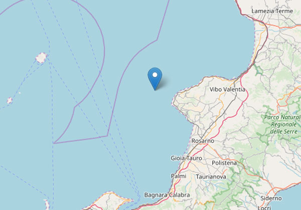 Lieve scossa di terremoto magnitudo 2.3 davanti costa calabrese