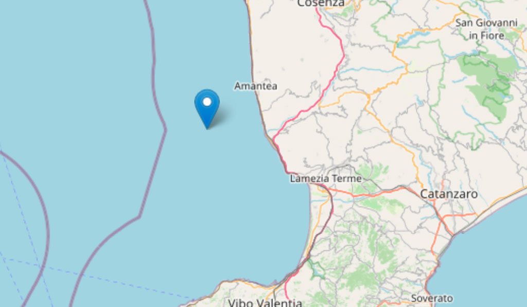 Terremoto di magnitudo 2.9 a largo di Amantea