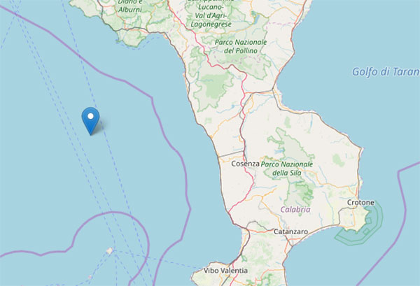 Terremoto di magnitudo 3.4 al largo della costa tirrenica cosentina