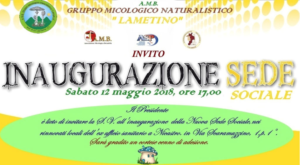 Lamezia, inaugurazione nuova sede Gruppo micologico naturalistico lametino il 12 maggio