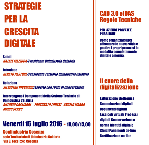 Il 15 luglio Confindustria Cosenza presenta seminario su gestione digitale documenti Pubblica amministrazione