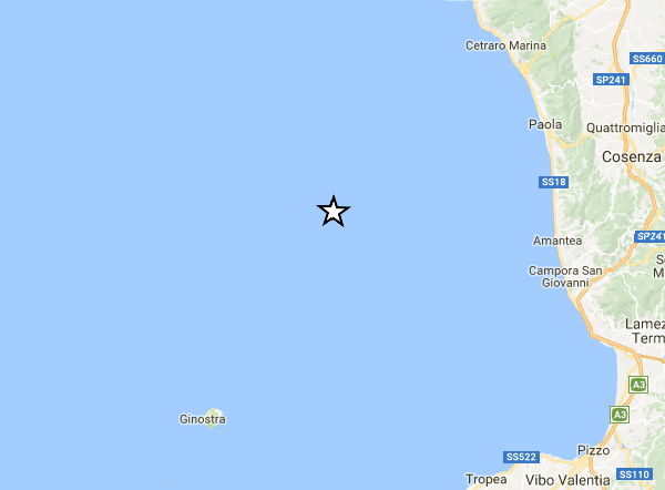 Calabria: scossa di magnitudo 2.6 nel Mar Tirreno