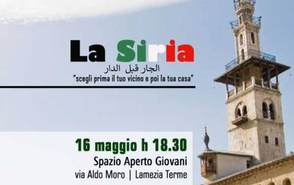 Lamezia, incontro del Circolo Arci Mediterraneo sulla Siria il 16 maggio