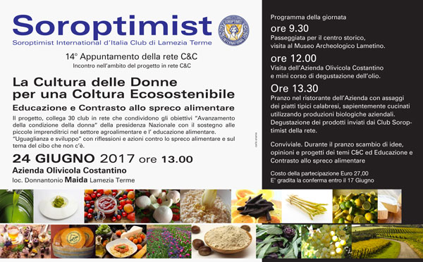 Lamezia, domani incontro nazionale Soroptimist club per promuovere le eccellenze e combattere gli sprechi alimentari