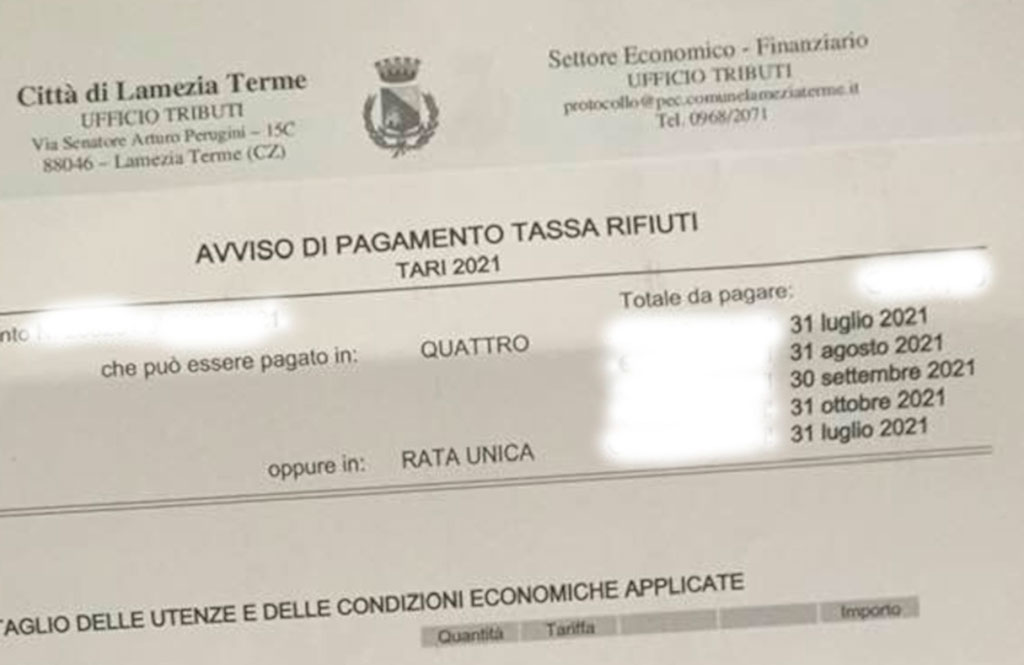 Lamezia, in arrivo avvisi pagamento Tari con prima rata già scaduta il 31 luglio