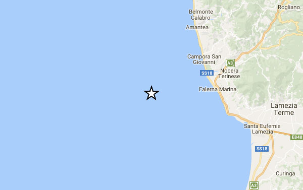 Scossa di terremoto magnitudo 2.9 in mare tra Falerna e Nocera Terinese