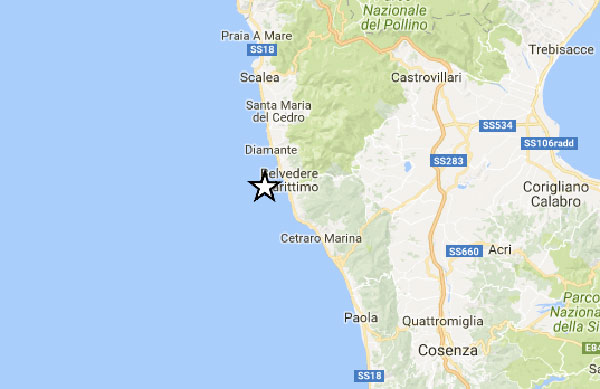 Scossa di terremoto magnitudo 3.1 sulla costa nord tirrenica calabrese