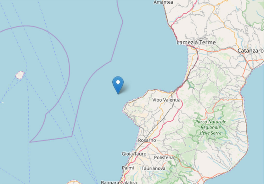 Scossa di terremoto 4.4 a largo costa tirrenica calabrese