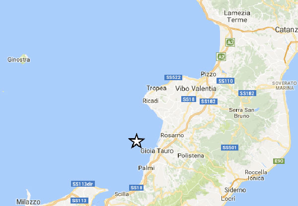 Scossa terremoto 2.4 in mare sulla costa tirrenica reggina