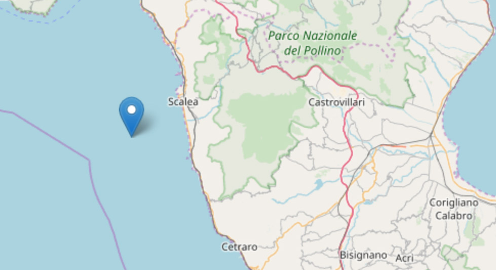 Scossa di terremoto magnitudo 3.7 al largo costa tirrenica cosentina