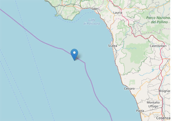 Forte scossa di terremoto al largo della costa tirrenica cosentina